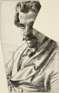 Retrato de busto de un hombre con barba, mirando hacia la izquierda, con la cabeza girada hacia el espectador de Adolph Menzel