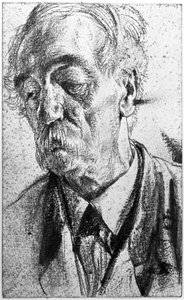 Retrato de medio cuerpo de un hombre mayor con bigote de Adolph Menzel
