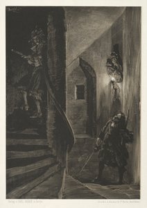 Ensayo sobre piedra con pincel y raspador: Persecución en la escalera de caracol, 1851