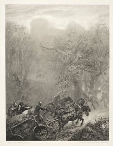 Ensayo sobre piedra con pincel y raspador: El convoy de prisioneros a través de un bosque, 1851 de Adolph Menzel