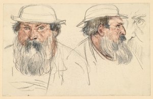 Cabeza de un hombre barbudo en dos bocetos de Adolph Menzel