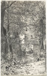 Paisaje con una Lavandera de Adolph Menzel