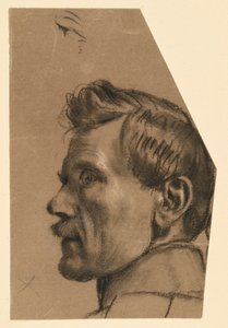 Cabeza de hombre con bigote, de perfil hacia la izquierda de Adolph Menzel