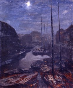 Luz de luna sobre el Friedrichsgracht en el Berlín antiguo de Adolph Menzel