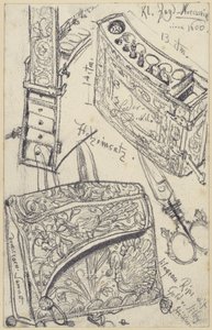 Bolsa de cartuchos con botiquín de viaje perteneciente a la silla de caza del príncipe elector Juan Jorge I de Sajonia, del año 1618, Museo Histórico, Dresde de Adolph Menzel