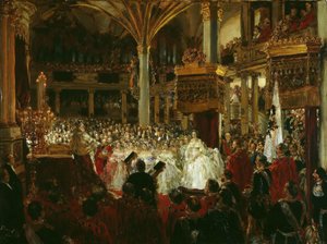 La coronación de Guillermo I como Rey de Prusia en el Castillo de Königsberg en 1861 de Adolph Menzel
