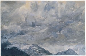 Cielo nublado sobre las cimas de las montañas de Adolph Menzel