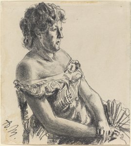 Mujer con vestido de corte de Adolph Menzel