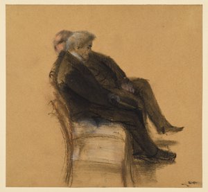 Dos hombres vestidos con trajes negros, sentados uno al lado del otro de Adolph Menzel