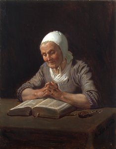 Anciana leyendo (óleo sobre tabla) de Adolph Tidemand