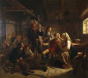 El cazador de osos heridos de Adolph Tidemand