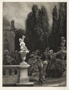 Ensayo sobre Piedra con Pincel y Raspador: Jugando a los Aros en la Terraza del Castillo de Adolph Menzel