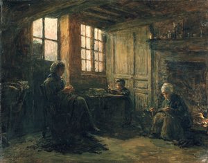 Mujeres deshilachando lino, Honfleur, 1877 de Adolphe Felix Cals
