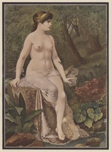 Mujer sentada en el campo (litografía en color) de Adolphe Frederic Lejeune