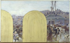 Boceto para el gabinete del prefecto del Hôtel de Ville de París: El regreso a París de los habitantes de los suburbios: El sitio de París en 1870, en 1895 (óleo sobre lienzo)