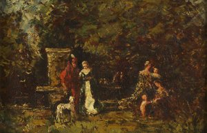 Figuras elegantes en un claro del bosque, c.1860-80