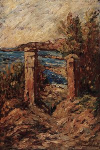Portal de Cassis, Paisaje a la orilla del mar Pintura de Adolphe Monticelli (1824-1886) Dim 45x30 cm Musee Grobet-Labadie de Adolphe Joseph Thomas Monticelli
