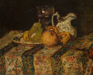Naturaleza muerta con fruta y jarra de vino de Adolphe Joseph Thomas Monticelli