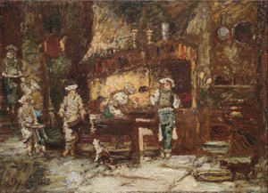 La cocina de la Rôtisserie des Deux Paons, c.1875-81 (óleo sobre tabla de madera) de Adolphe Joseph Thomas Monticelli