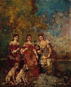 Tres mujeres en el parque de Adolphe Joseph Thomas Monticelli