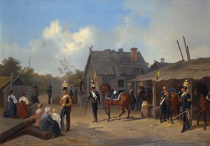 Bivouac de soldados en un pueblo