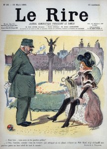 Un soldado y una prostituta en los jardines - ¿por qué tienes las piernas frías? - Sí, viejo, como tú en Crimea, me las congelé en mi camino este invierno al Polo Norte, y caliento mis pobres piernas al buen sol de todos! - dibujo de Adolphe Willette (1857 de Adolphe Leon Willette
