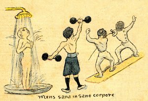 Higiene y deporte. "Mens sana in sano corpore". Dibujo de A. Wilette en el suplemento ilustrado del Depeche de Toulouse n° 41, 12 de octubre. de Adolphe Leon Willette