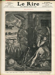 Ilustración de Adolphe dit Willette (1857-1926) para la portada de Le Lire, 06/06/14 - "¡Ay, gran Alberto Durero, habías predicho que Alemania se convertiría en un país de brutos oscuros!" - Melancolía - Guerra, Alemania Prusia - Durero