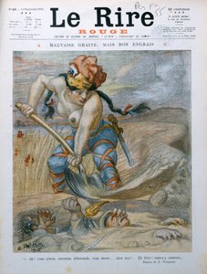 Marianne enterrando soldados alemanes en las trincheras del Marne, caricatura de la revista 