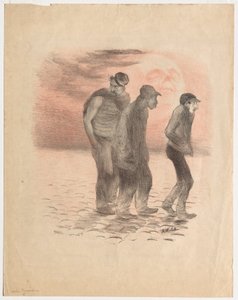 Escenas y asesinos de París (litografía impresa en negro y rojo) de Adolphe Leon Willette
