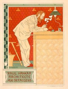 Reproducción de un cartel publicitario de la práctica arquitectónica de Paul Hankar, 1894 de Adolphe Louis Charles Crespin