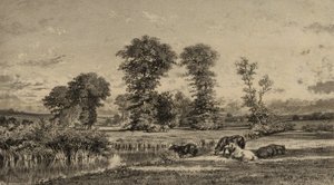 Caballos pastando de Adolphe Mouilleron