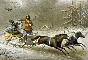 Un trineo en la nieve, Rusia (grabado en color)