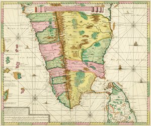 Mapa del sur de India y Ceilán, basado en una obra realizada circa 1720 por el cartógrafo holandés Adriaan Reland de Adriaan Reland