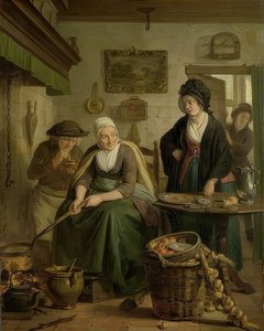 Mujer haciendo panqueques. Alrededor de 1790-1810