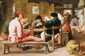 Campesinos fumando y bebiendo en una taberna, c.1625 de Adriaen Brouwer
