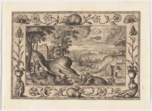 El sacrificio de Isaac por Abraham, de Paisajes con escenas del Antiguo y Nuevo Testamento y Escenas de caza de Adriaen Collaert