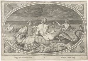 Acis en un pez Dioses del mar (título de la serie) de Adriaen Collaert