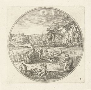Agosto Avgvstvs (título en objeto) Los doce meses (título de la serie) de Adriaen Collaert