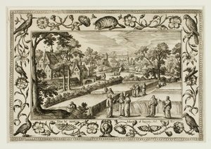 Cristo y los discípulos en el campo, de Paisajes con escenas del Antiguo y Nuevo Testamento y Escenas de caza de Adriaen Collaert