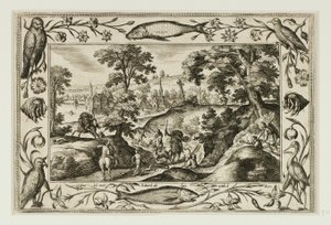 Caza del ciervo, de Paisajes con escenas del Antiguo y Nuevo Testamento y Escenas de caza de Adriaen Collaert