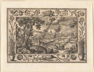 El sueño de Jacob, de Paisajes con escenas del Antiguo y Nuevo Testamento y Escenas de caza de Adriaen Collaert