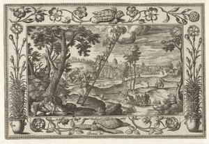 La escalera de Jacob Paisajes con escenas bíblicas, mitológicas y escenas de caza (título de la serie) de Adriaen Collaert