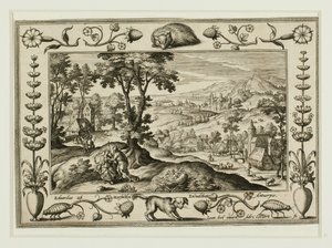 Judá y Tamar, de Paisajes con escenas del Antiguo y Nuevo Testamento y escenas de caza de Adriaen Collaert