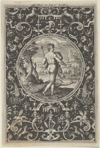 Juno en un marco decorativo con grotescos, del Juicio de Paris, ca. 1580-1600 de Adriaen Collaert