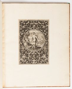Juno, placa de una suite de 6 diseños ornamentales con el Juicio de Paris de Adriaen Collaert