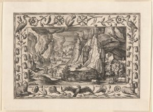 Lot y sus hijas, de Paisajes con escenas del Antiguo y Nuevo Testamento y escenas de caza de Adriaen Collaert