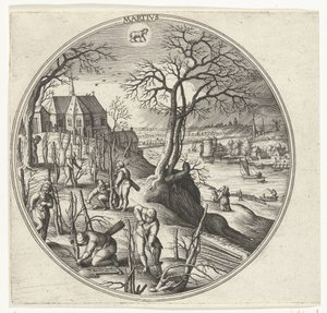 Marzo Martivs (título sobre objeto) Los doce meses (título de la serie) de Adriaen Collaert