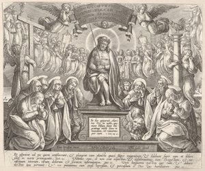 Hombre de Dolores con las Tres Marías y los Evangelistas de Adriaen Collaert