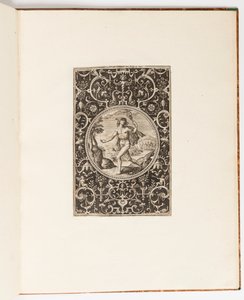 Mercurio, lámina de una serie de 6 diseños ornamentales con el Juicio de Paris de Adriaen Collaert